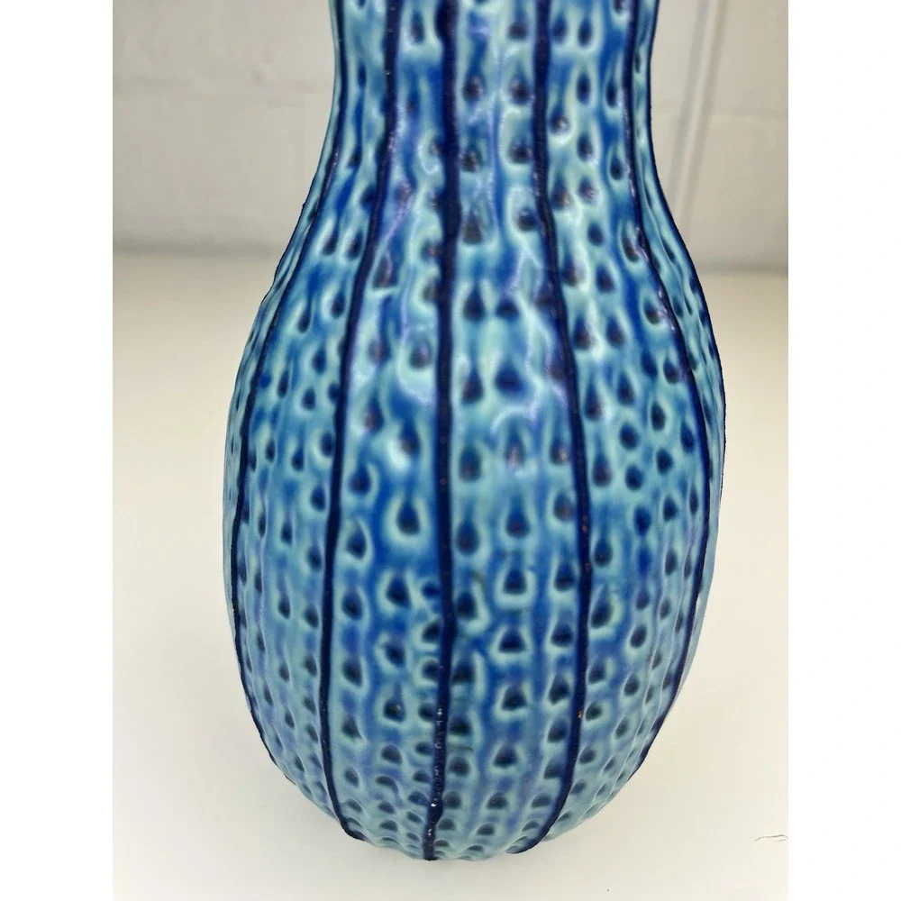 Textured Teal Blue Vase Stripe Thailand Bud Vase 7
